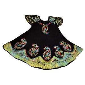 A2Z India Fashion Black/Colorful Crinkle Tie Dye Embroidered Dress Free Size
